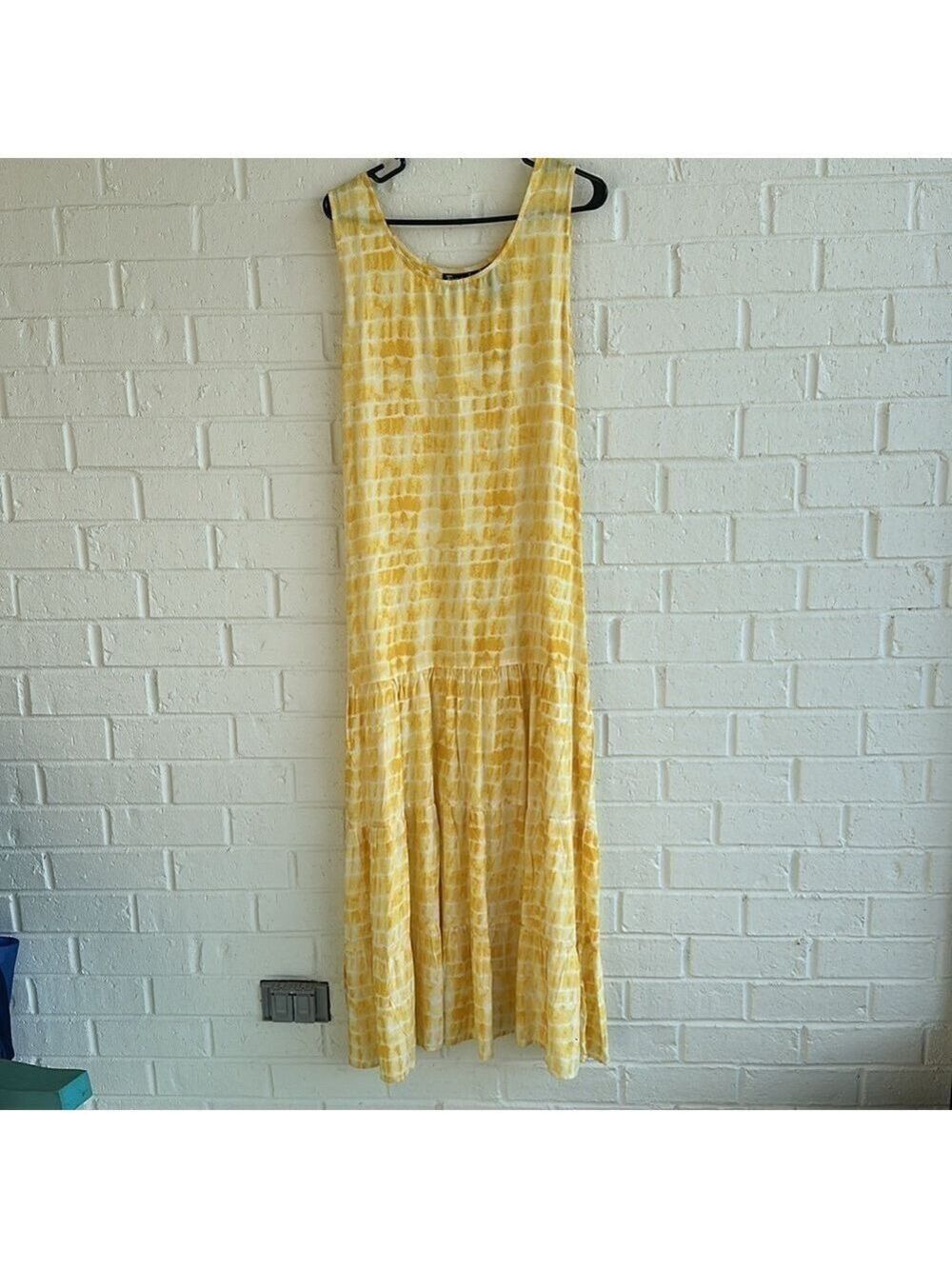 NWT Frazzle Yellow/White Tie-Dye Women's Sleeveless, Tiered Maxi Dress Size XL